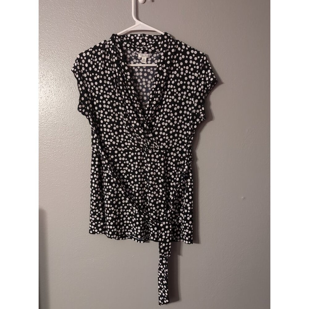 Nine West Separates Black Polka Dot Tie Front Blouse Size M